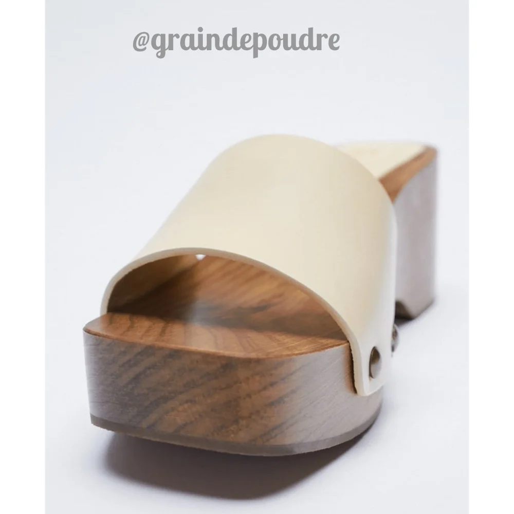 Rare! Zara Classic Cream Leather Wooden Clogs 41 10 - Picture 6 of 7
